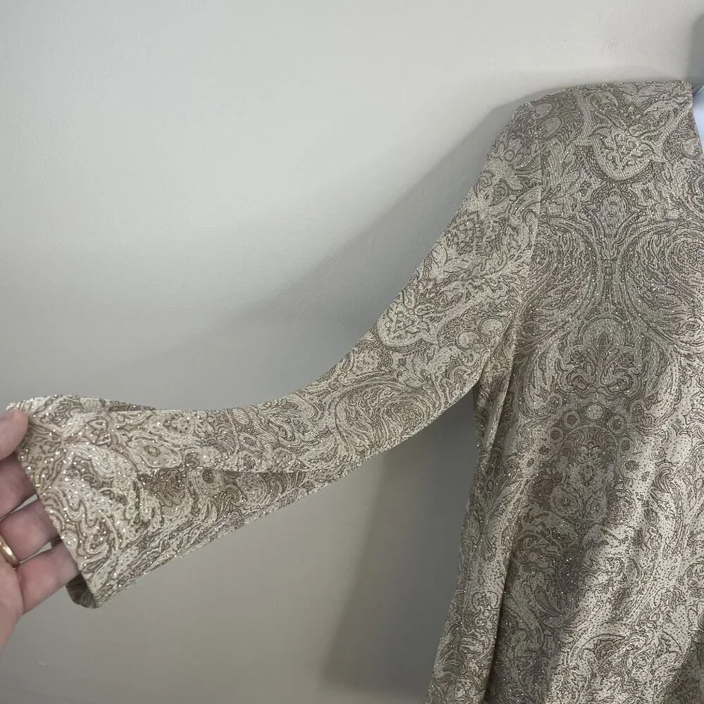 Alex Evenings Formal‎ Jacket 14 Petite Champagne Liquid Knit Wedding Sparkle